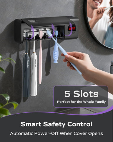 HouseGem toothbrush holder spacious storage keeps up to five brushes organized.