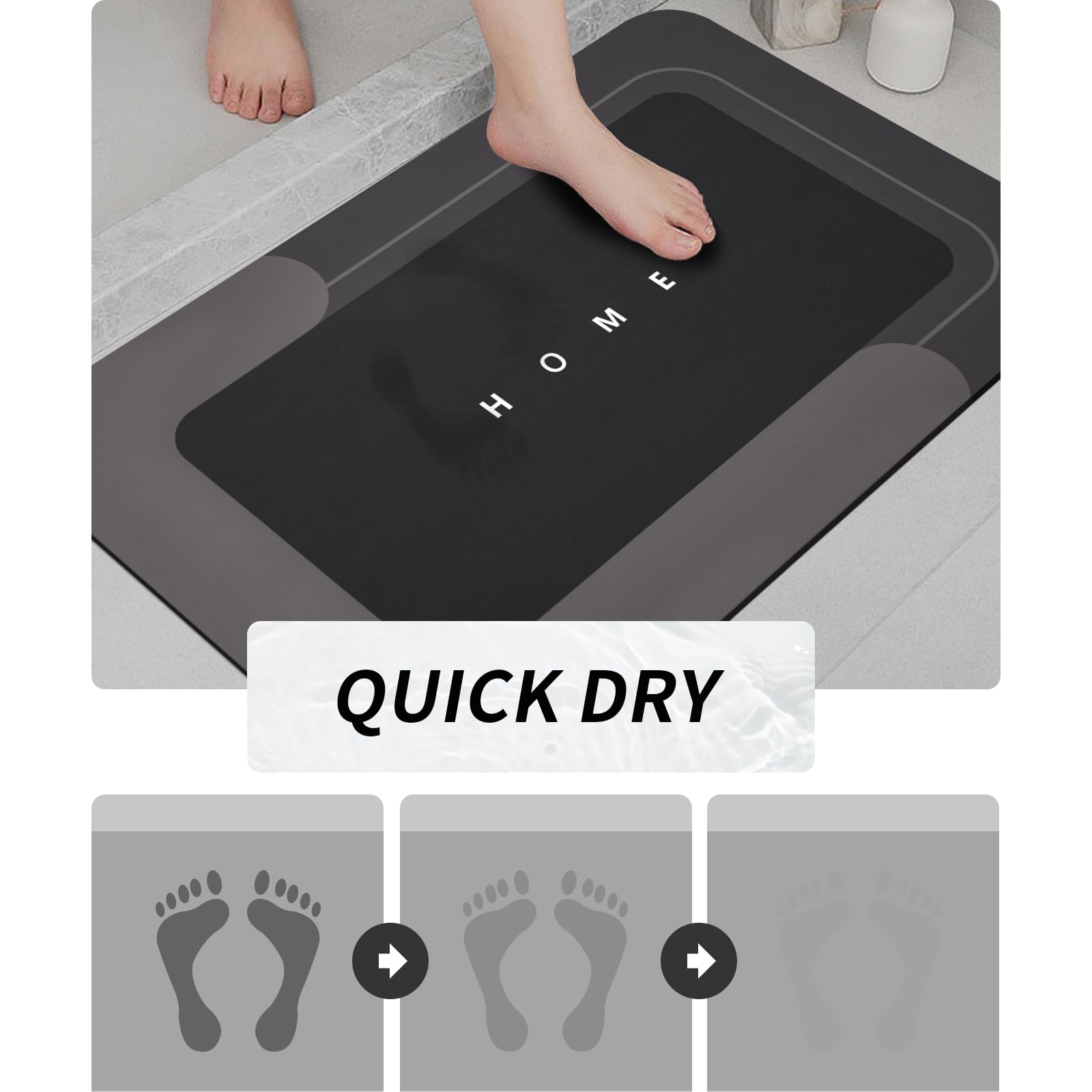 Housego rubber-backed non-slip mat grips securely, preventing movement in busy bathrooms