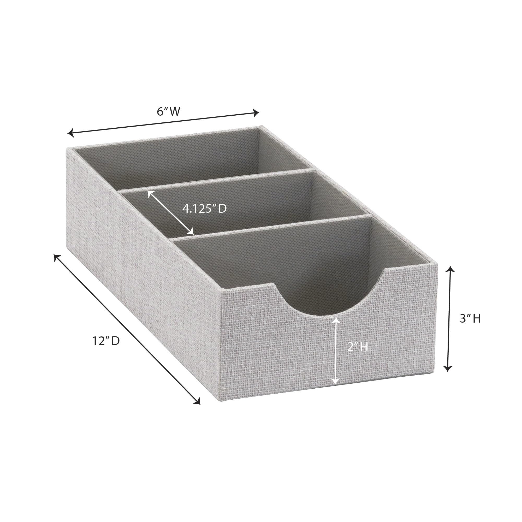 Household Essentials tray with three compartments, open view showcasing organized accessories
