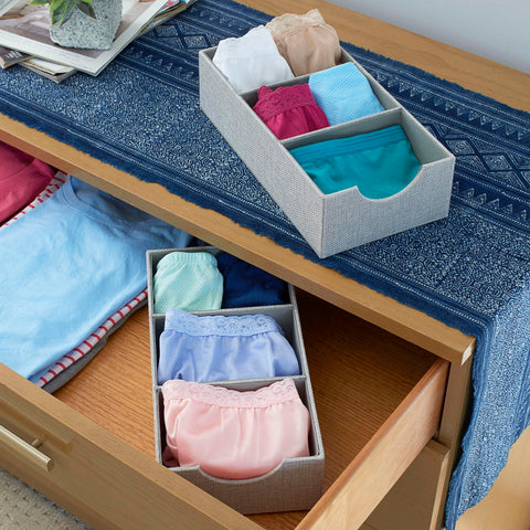Household Essentials 3-compartment tray gray 2-pack, side view with fabric cover and soft touch