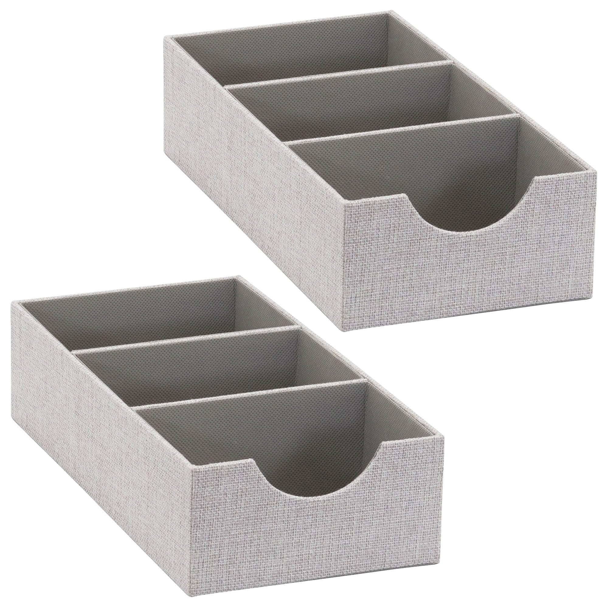 Household Essentials 3-compartment organizer tray gray 2-pack, top view for drawer storage