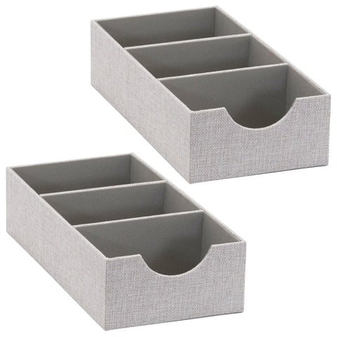 Household Essentials 3-compartment organizer tray gray 2-pack, top view for drawer storage
