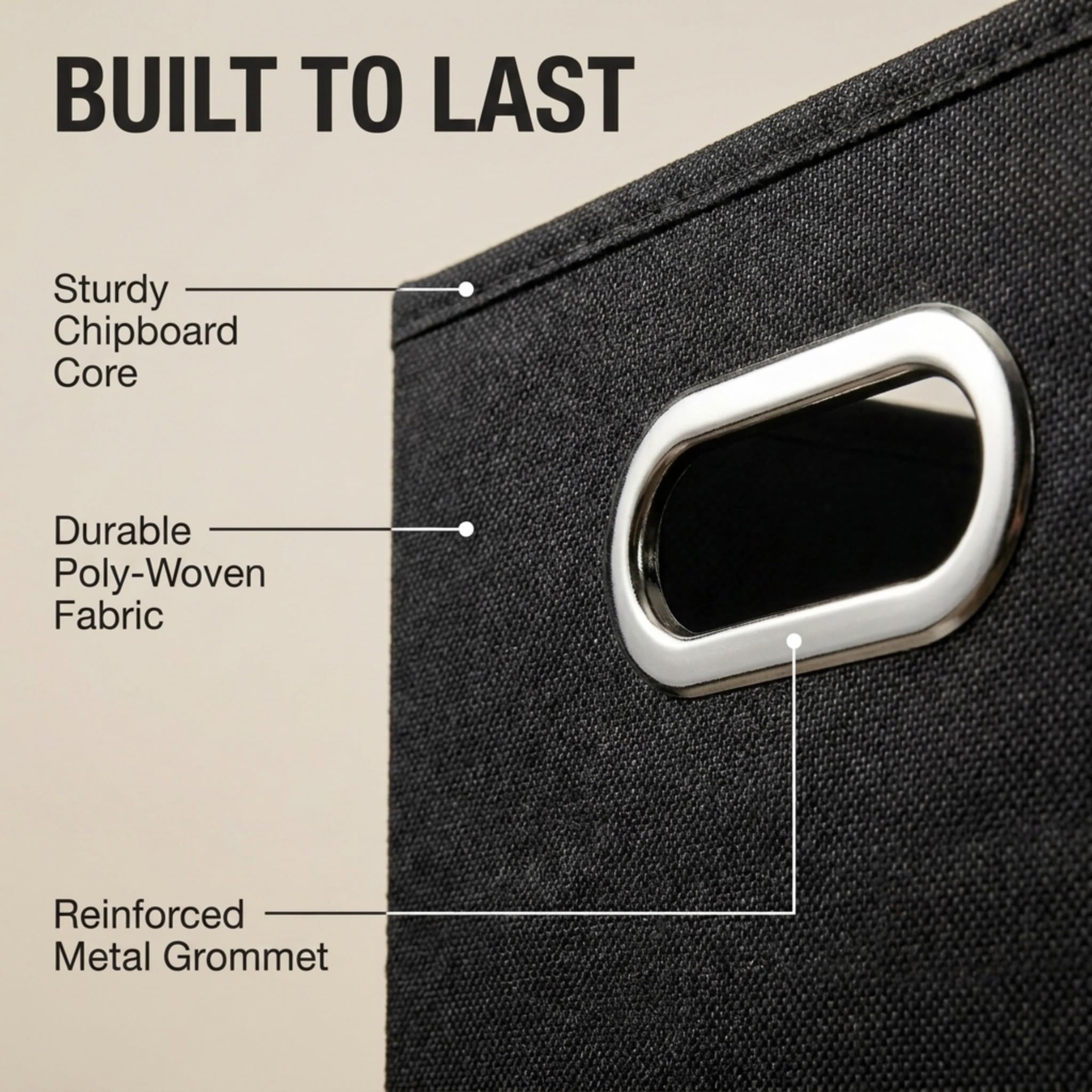 Bin sits on a shelf in a tidy closet using Household Essentials storage system.