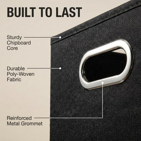 Bin sits on a shelf in a tidy closet using Household Essentials storage system.