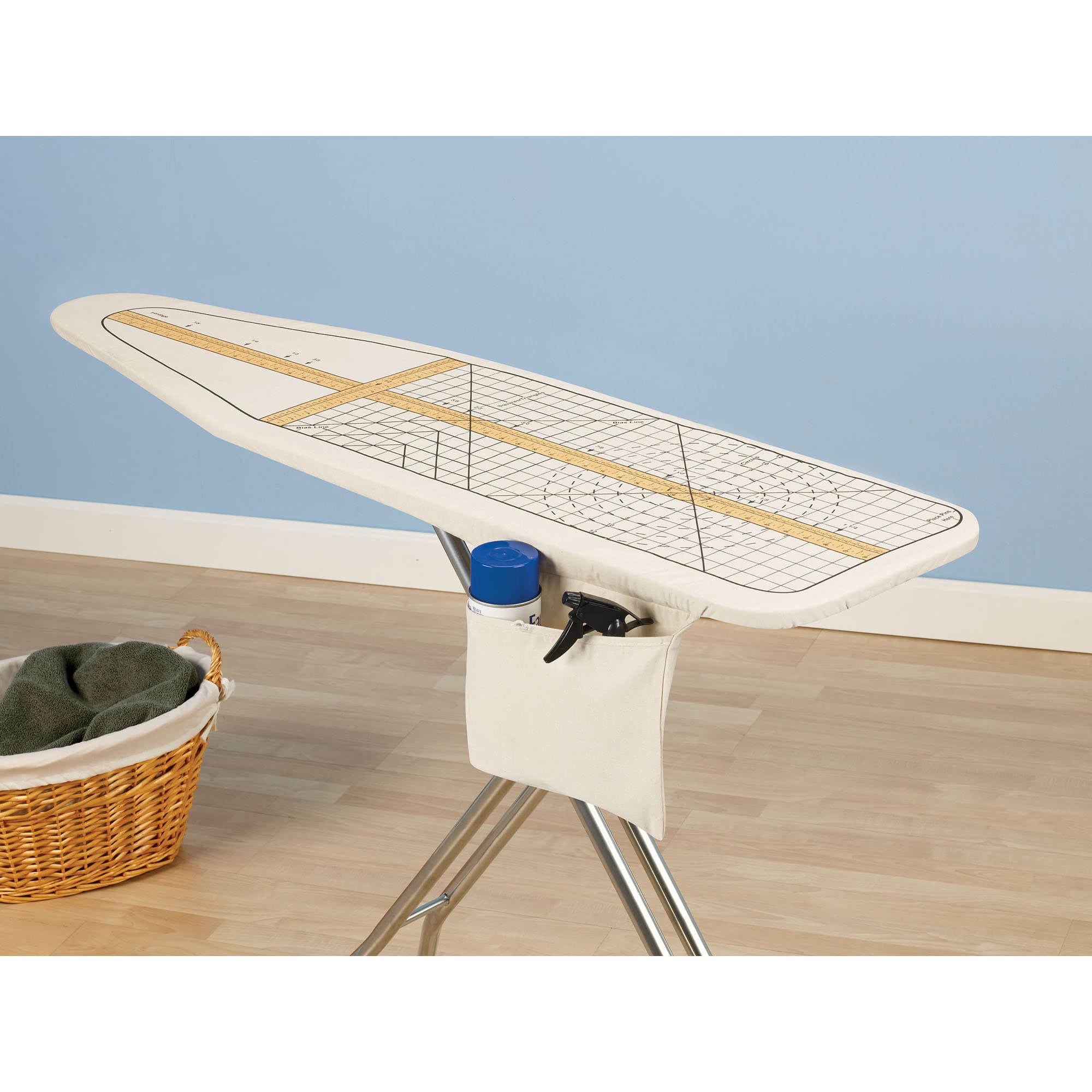 Attached tonal storage pocket on Household Essentials Deluxe pad keeps irons and tools within easy reach.
