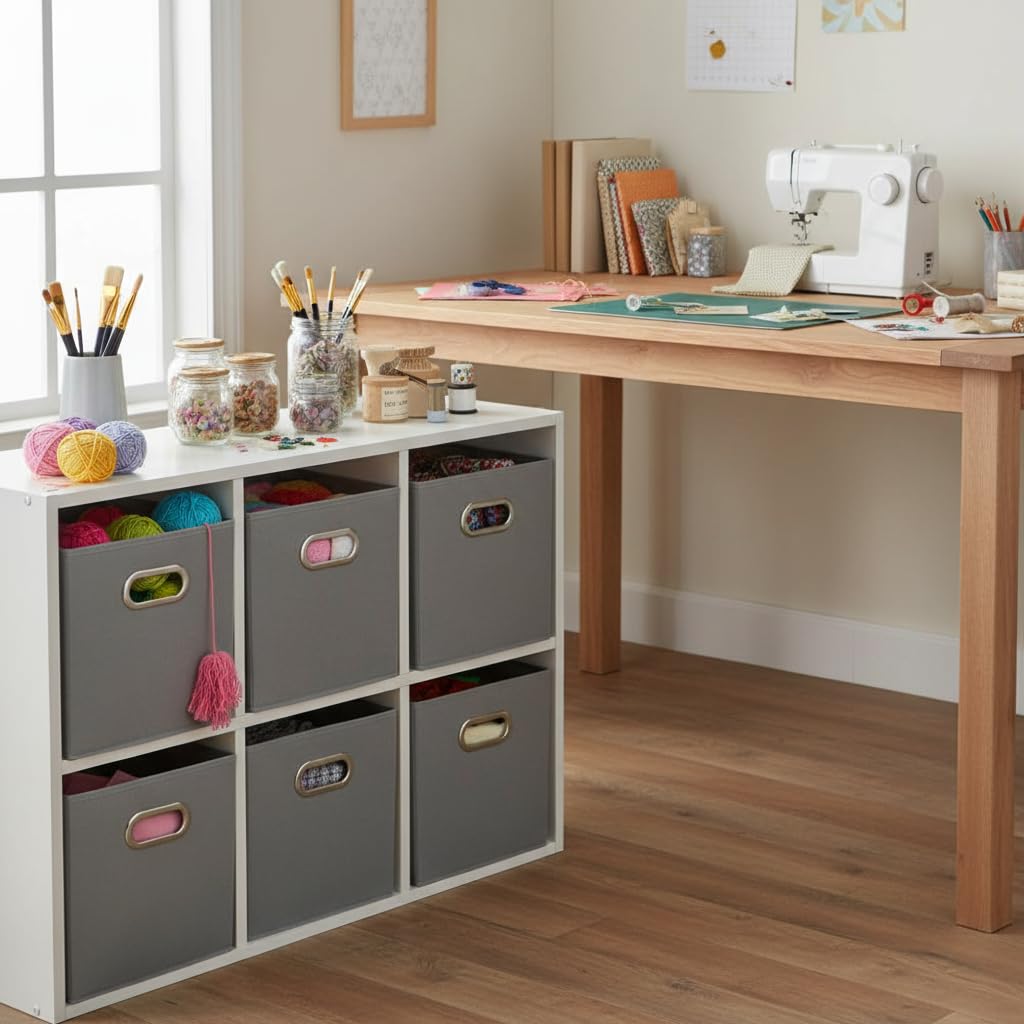 Household Essentials dove gray fabric bin adds subtle style to closets.