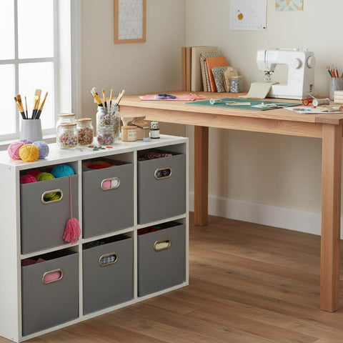 Household Essentials dove gray fabric bin adds subtle style to closets.