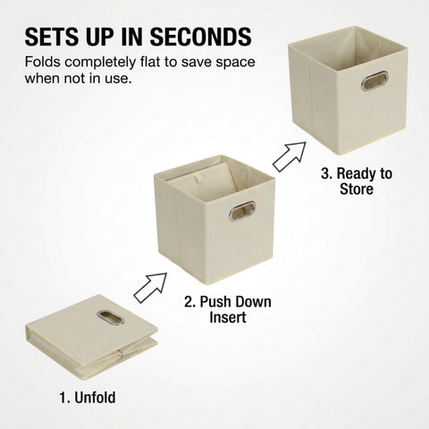 Household Essentials bin with grommet handle enables easy pulling from cubbies.