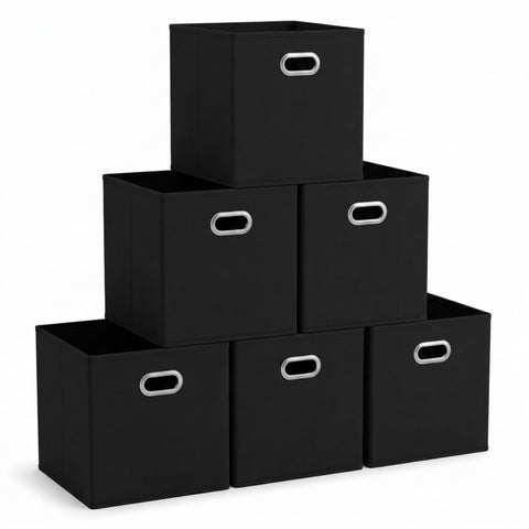 Household Essentials foldable storage bin in black with grommet handle for easy closet access.