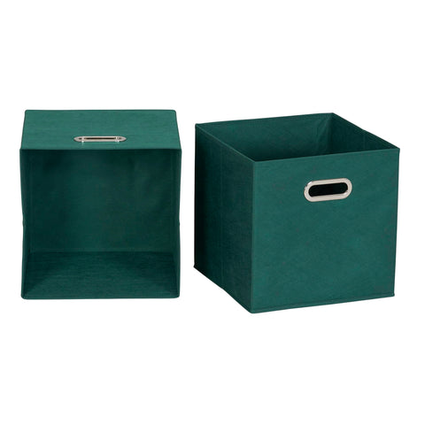 Household Essentials foldable storage cube forest green stacked on a shelf for space-saving.