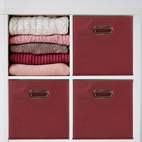 Household Essentials burgundy fabric cubes in nursery or closet use case.