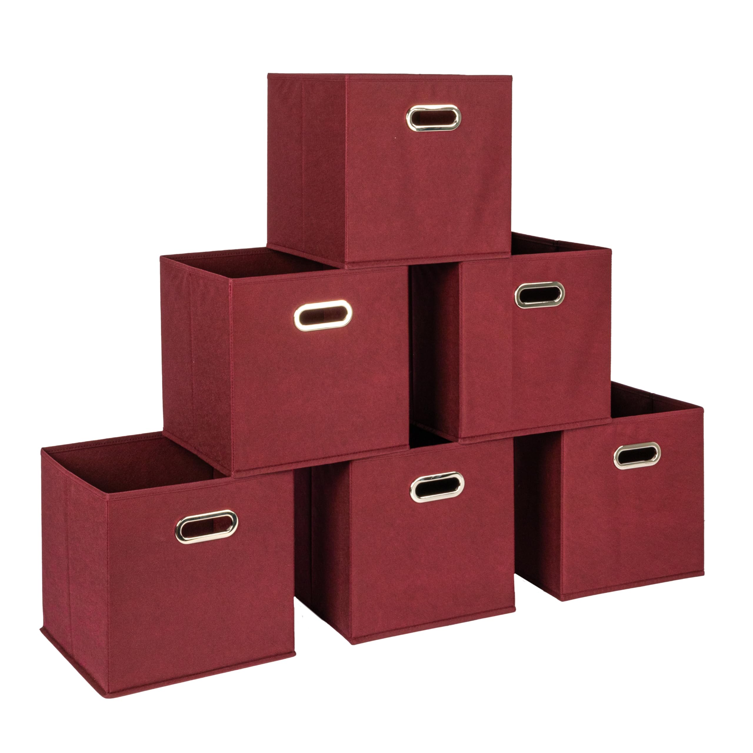 Household Essentials foldable cubes front view with burgundy fabric and grommet handles for easy access.