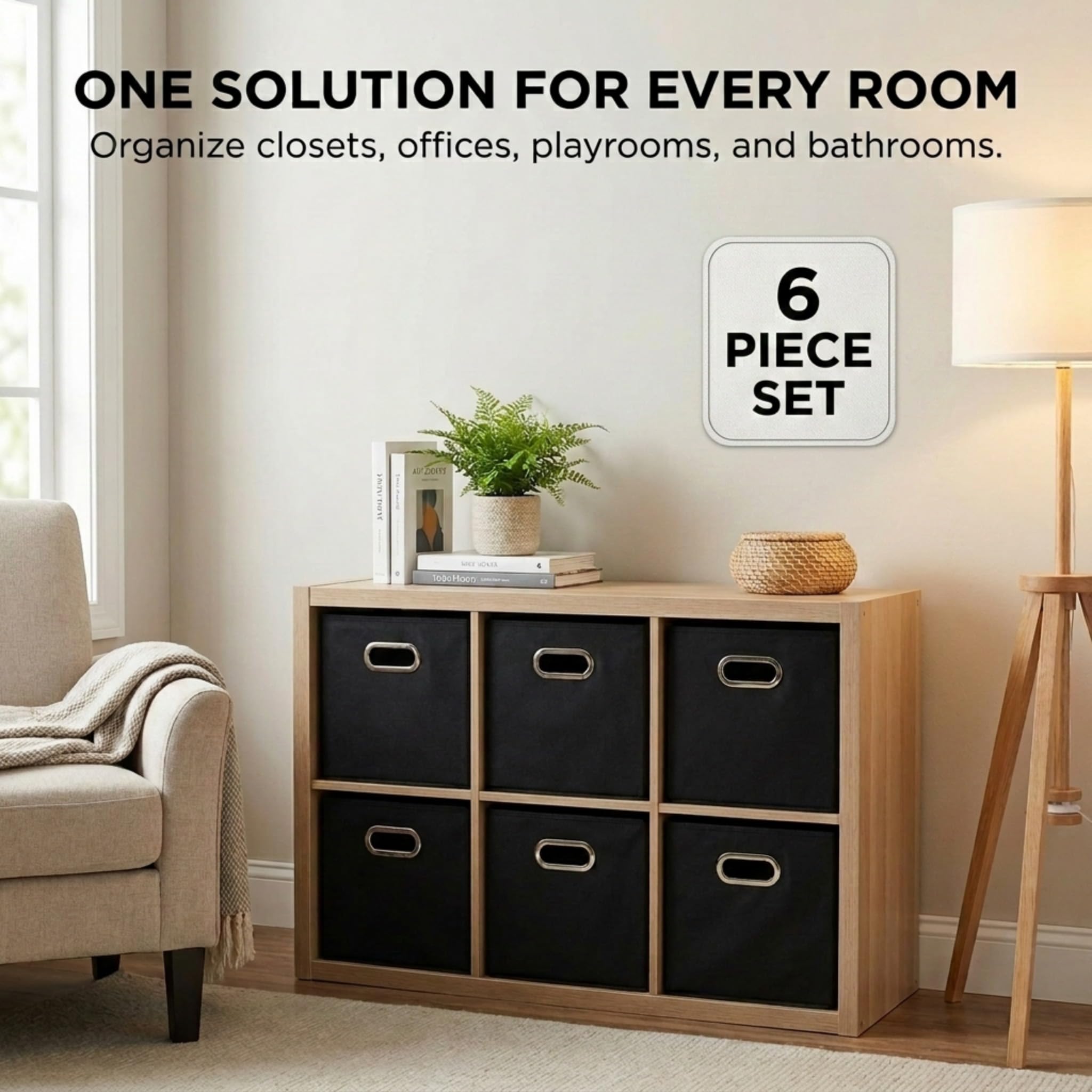 Folded Household Essentials bin demonstrates compact storage when not in use.