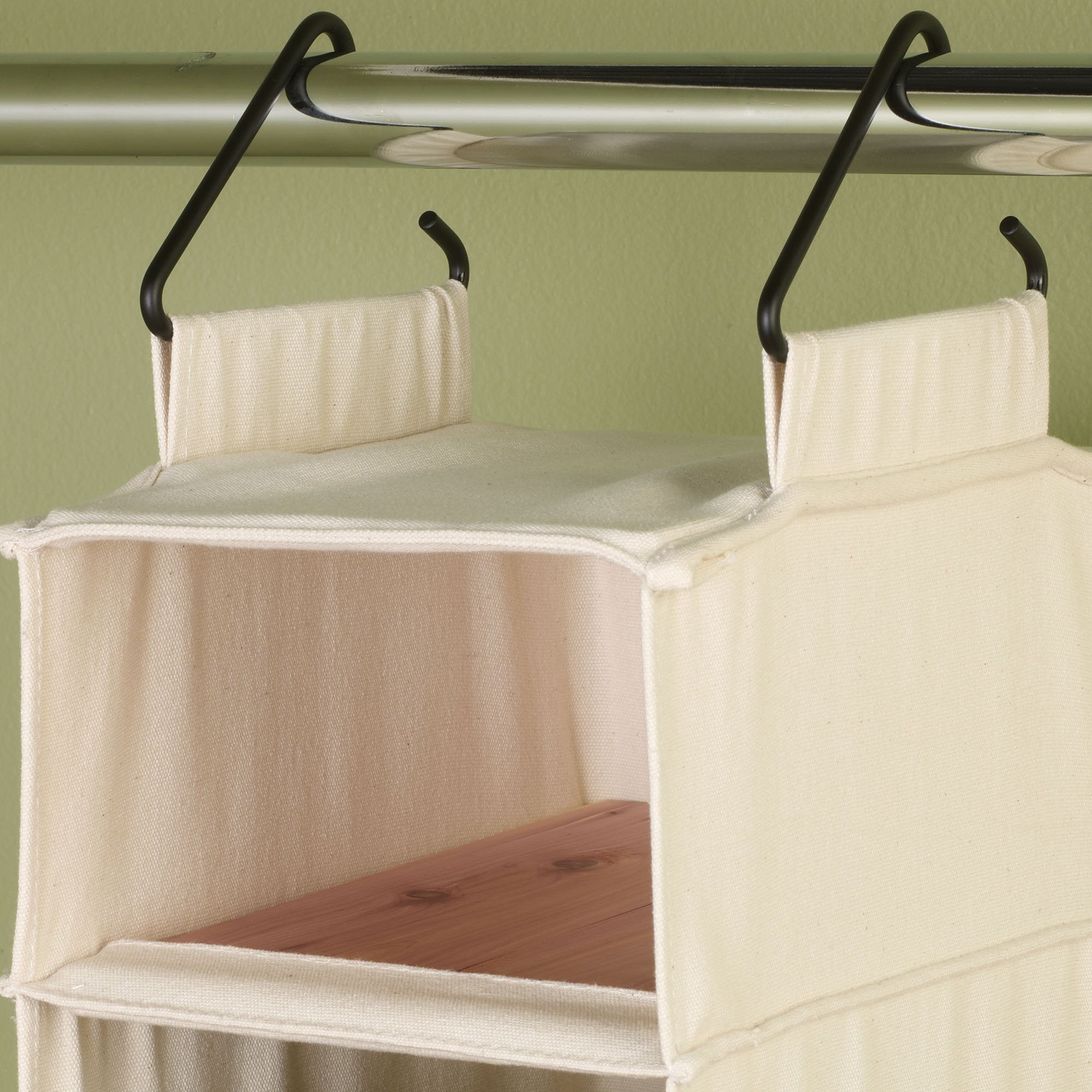 Household Essentials canvas shoe organizer illustrating 10-pair capacity in a closet.