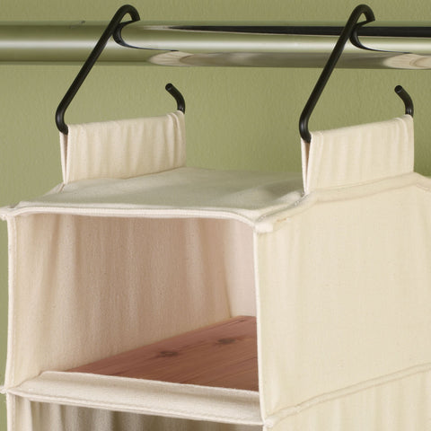 Household Essentials canvas shoe organizer illustrating 10-pair capacity in a closet.