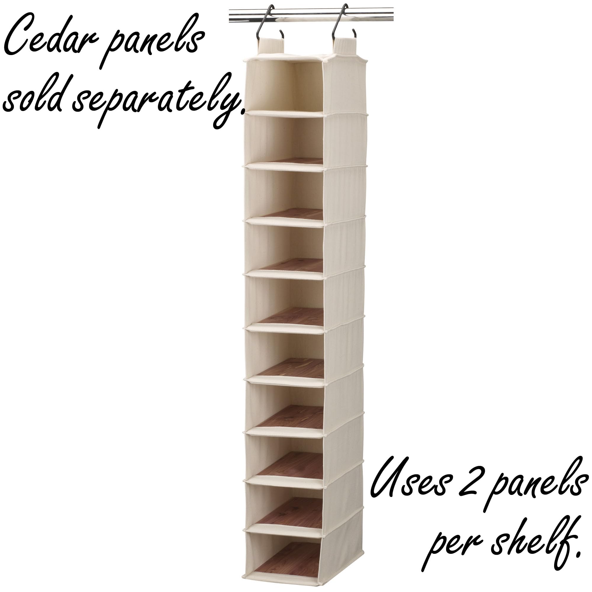 Household Essentials industrial hangers securing the organizer to a closet rod.