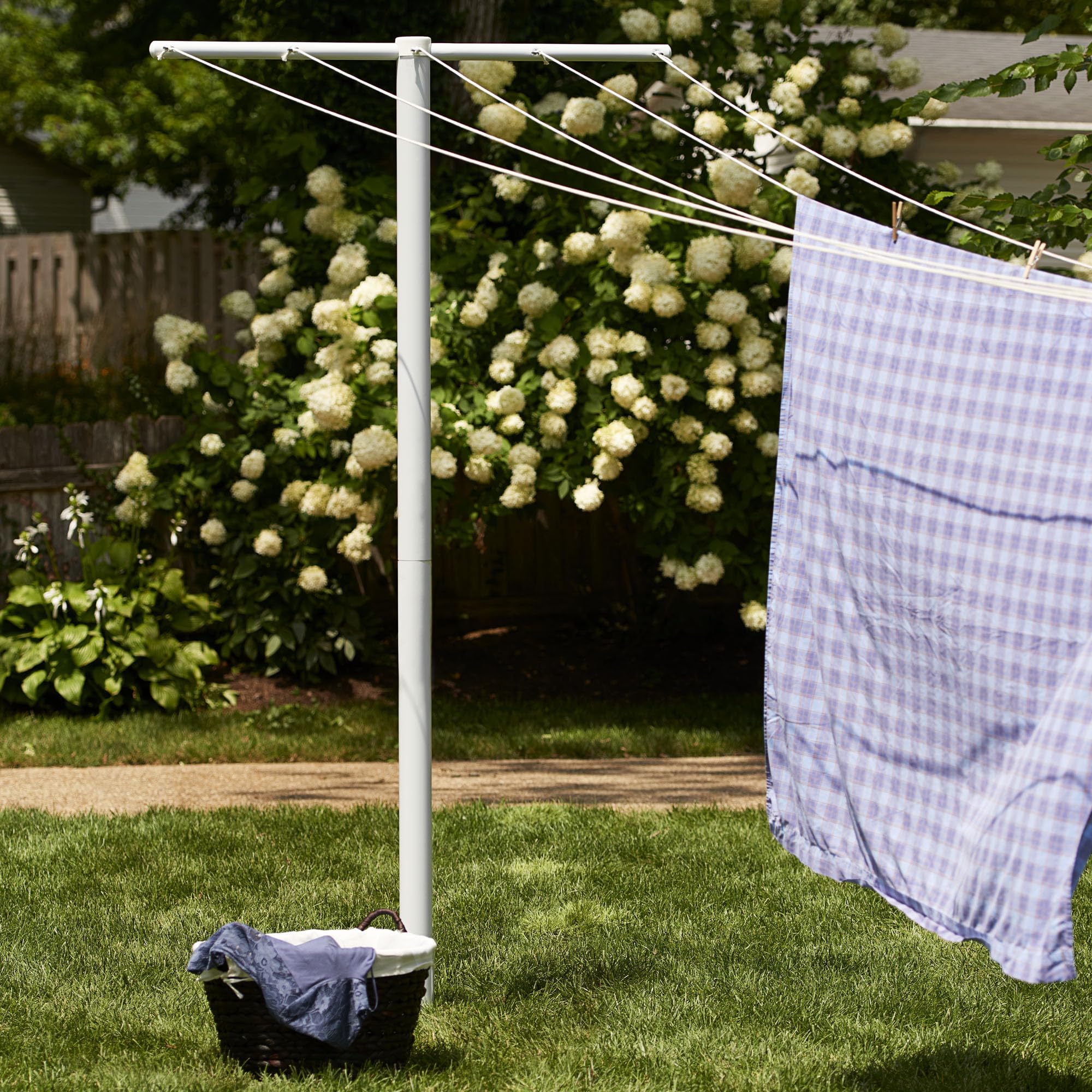 Household Essentials Mega Outdoor Clothesline Crossbar shows wide spacing for multiple items.