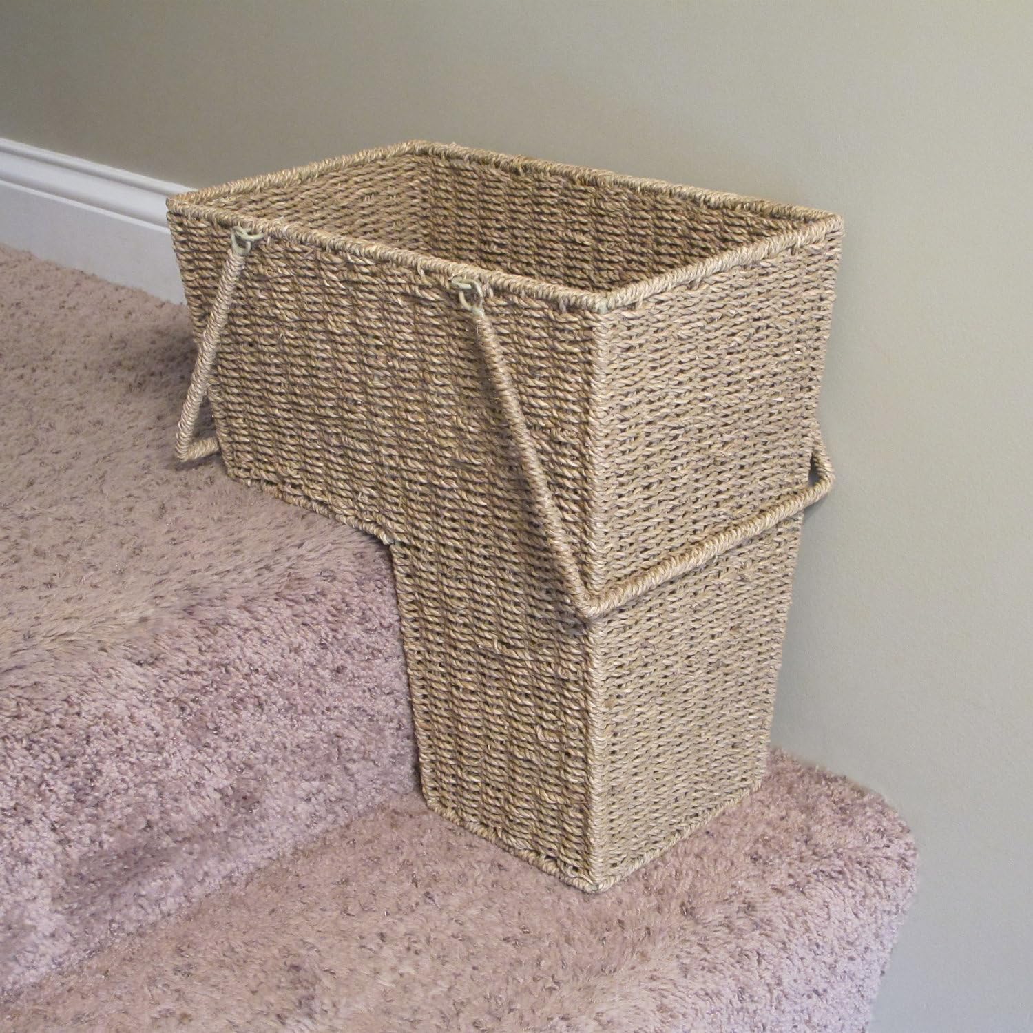 Closeup of handwoven seagrass texture on Household Essentials stair basket