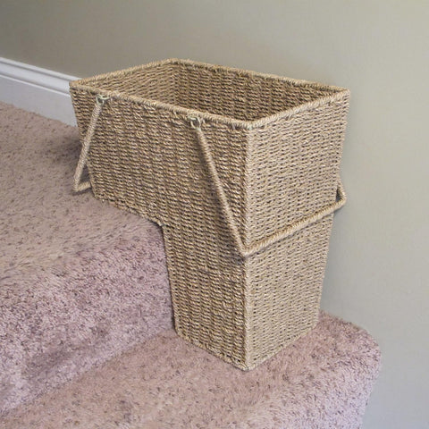 Closeup of handwoven seagrass texture on Household Essentials stair basket