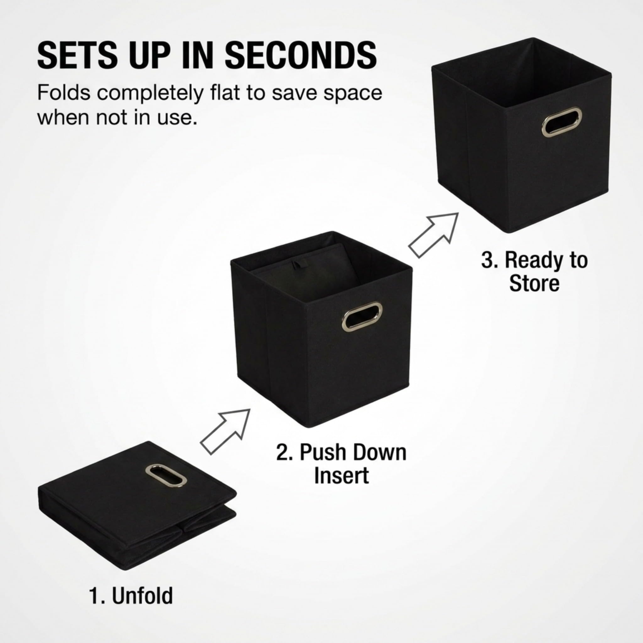 Silver grommet handle on Household Essentials bin enhances grip during transport.