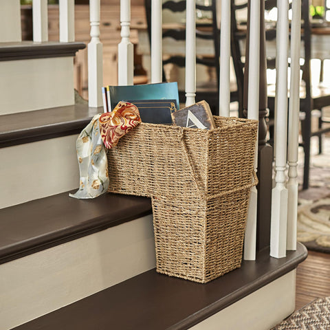 Versatile Household Essentials stair basket used for newspapers, books, or slippers