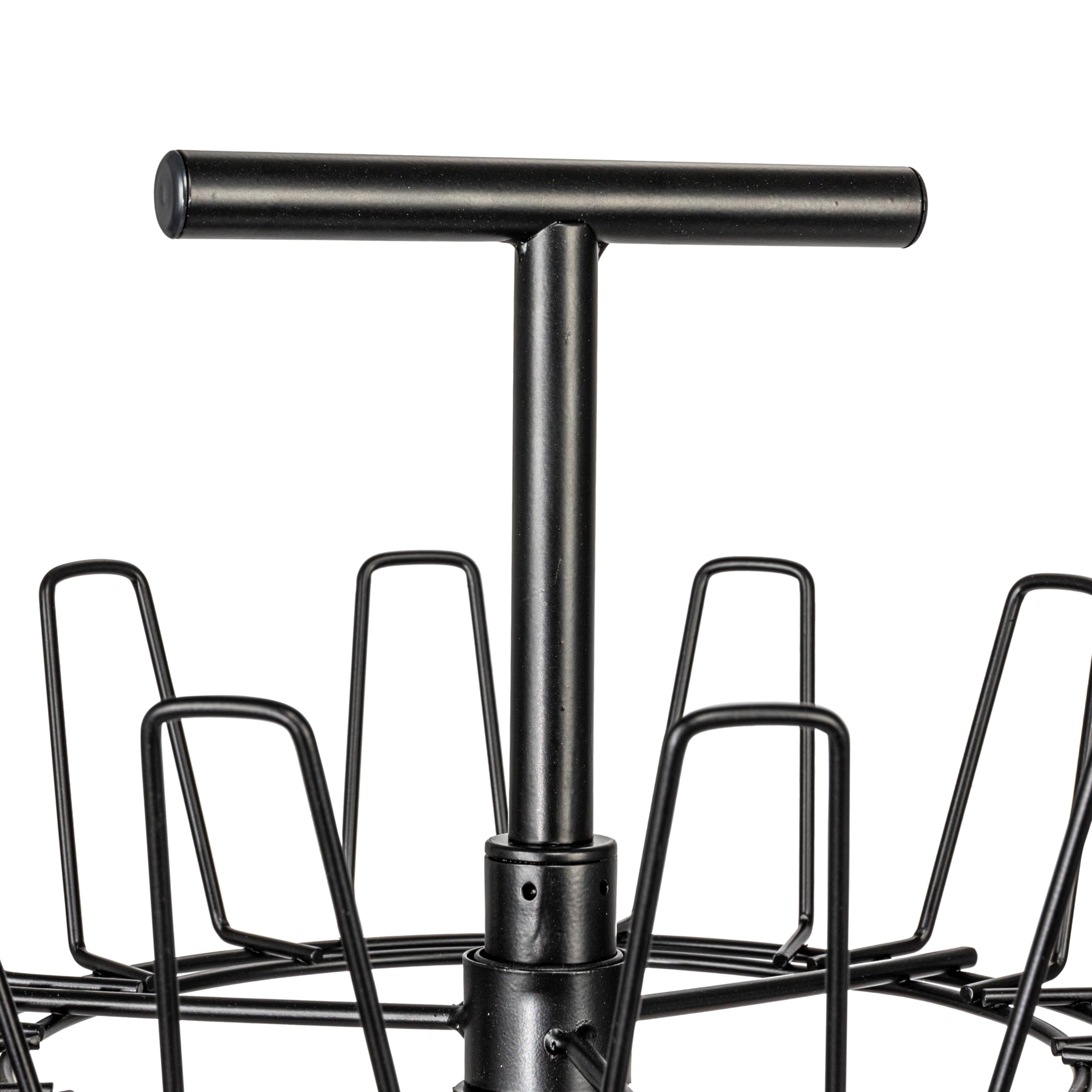 Sturdy steel frame holds up to 24 pairs of shoes