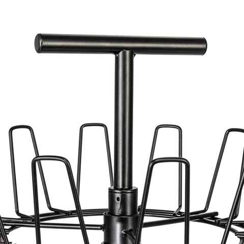 Sturdy steel frame holds up to 24 pairs of shoes