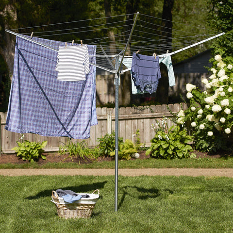 Household Essentials 12-line clothesline offers extensive drying space and easy access outdoors.