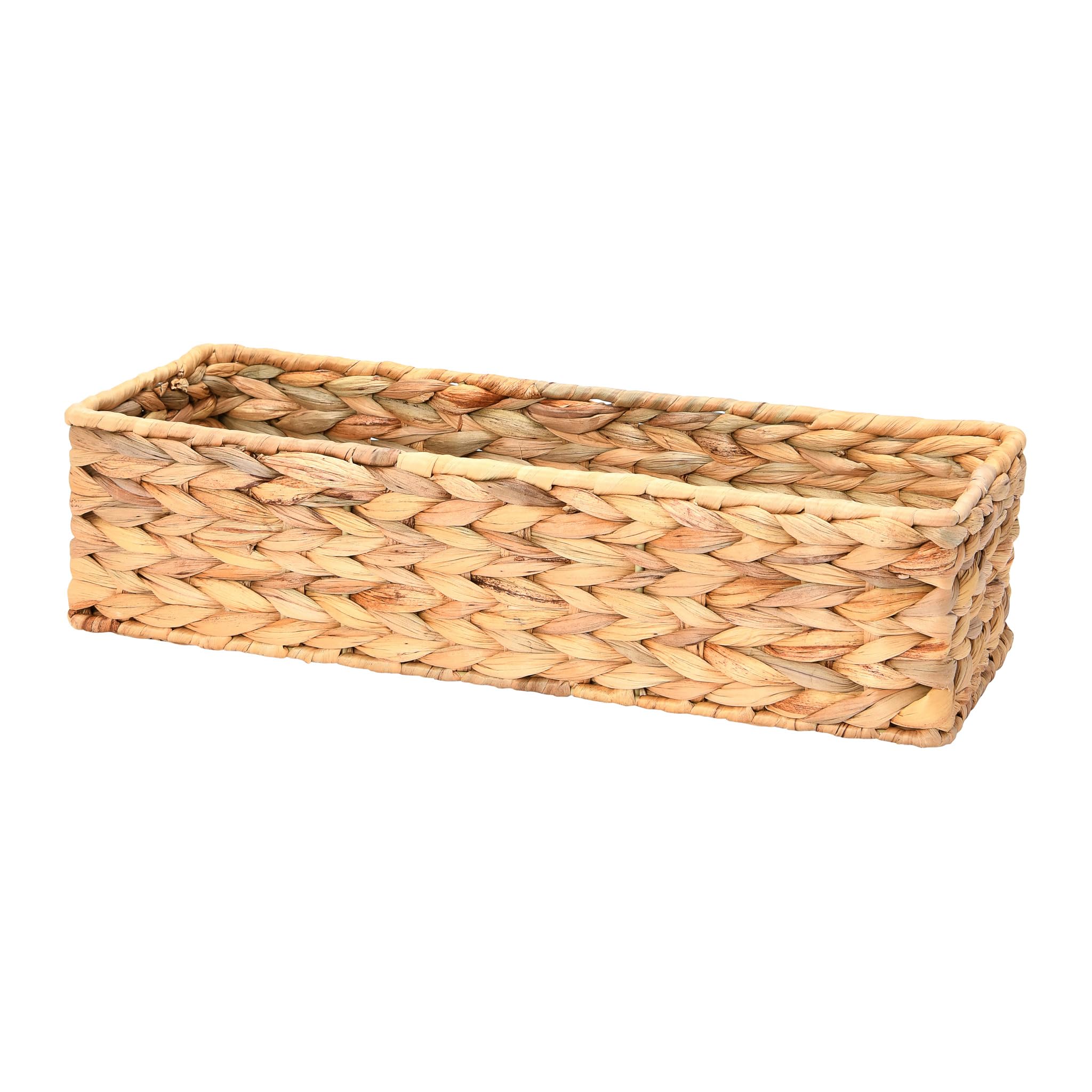 Household Essentials water hyacinth basket front view with natural weave and sturdy iron frame.