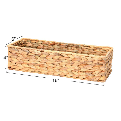 Close-up of water hyacinth weave highlights craftsmanship and texture for practical storage.