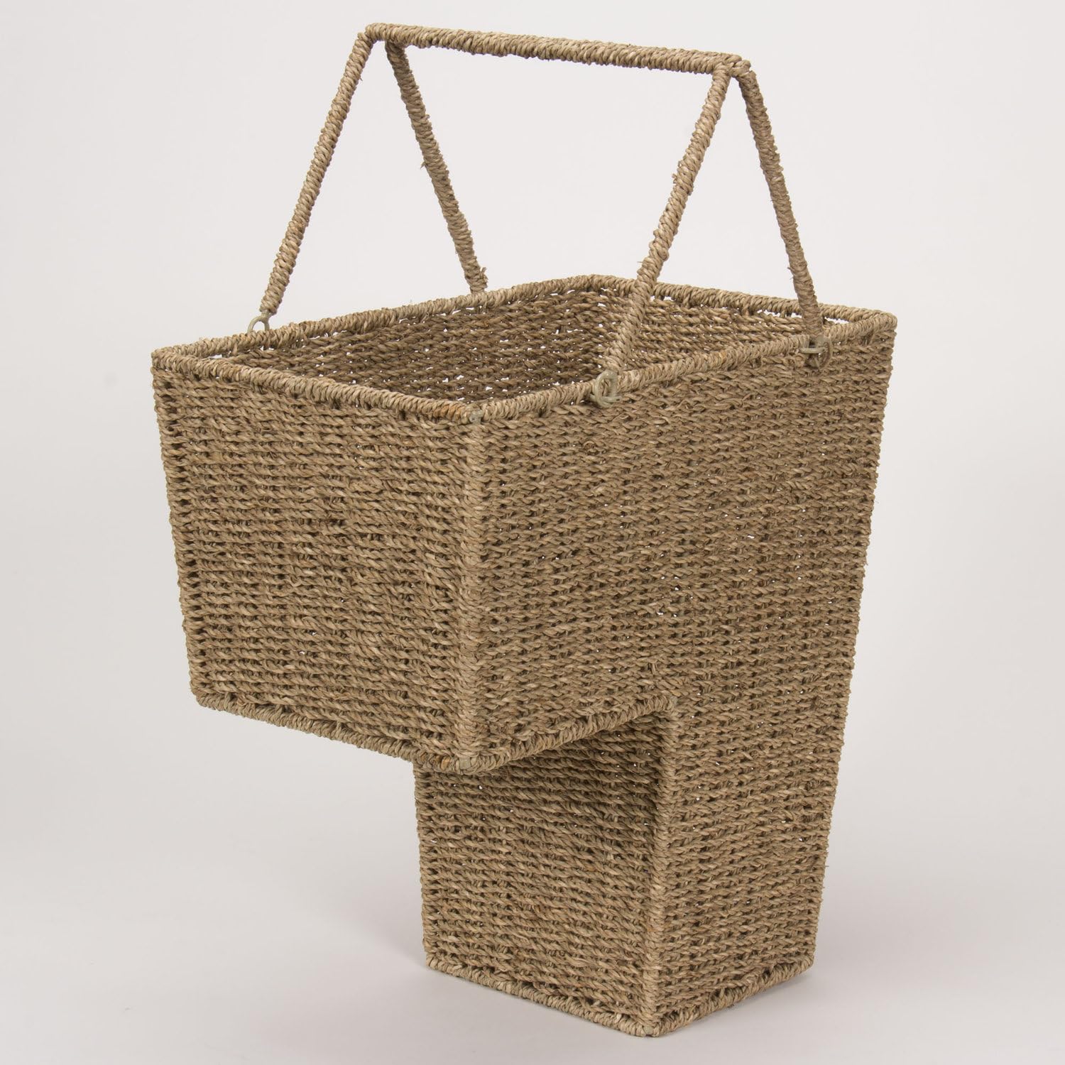 Household Essentials wicker stair basket with two handles for easy carrying