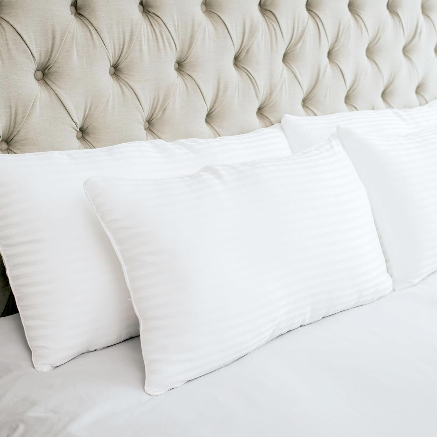 Houseify Tuck Me In Pillow front view highlights cloud-soft microfiber for comfortable head support.