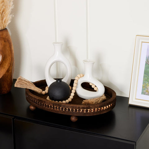 HouseJoy rustic tray displayed with candles and vases for cozy ambiance.