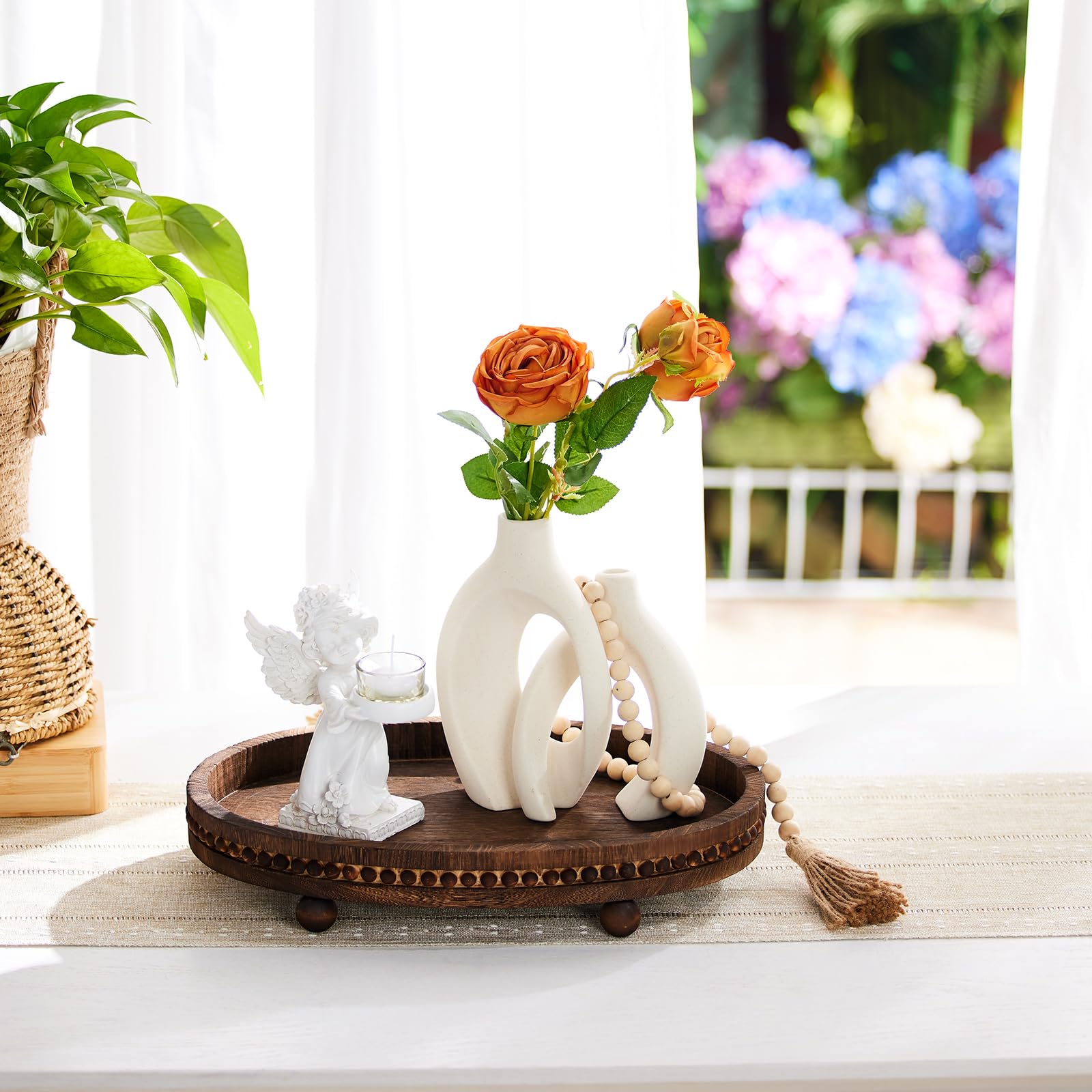 HouseJoy beaded-edge tray shown in multipurpose living space setup.