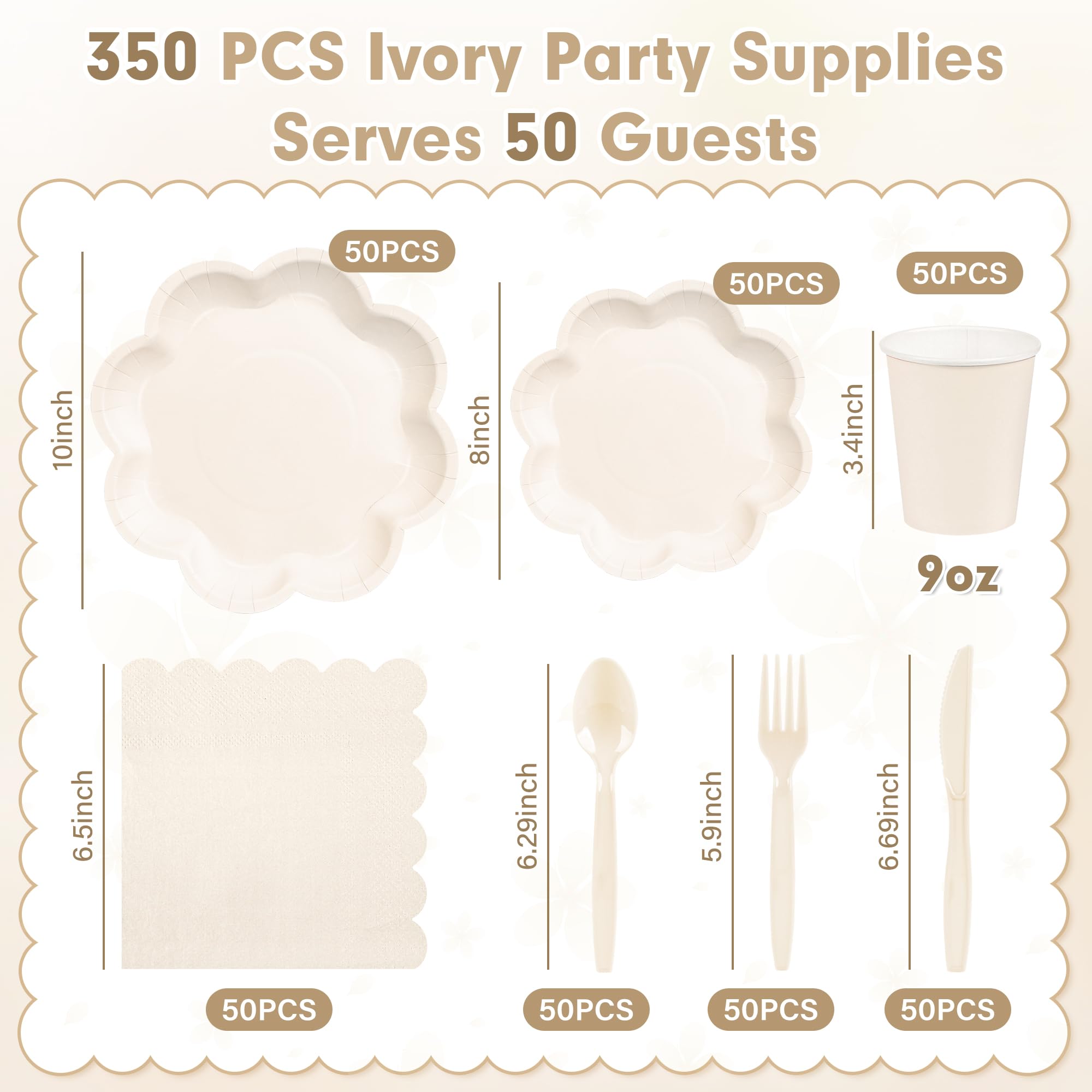 Houuqe ivory dessert plates 8inch suitable for appetizers and desserts at celebrations