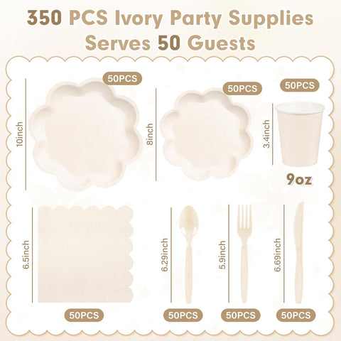 Houuqe ivory dessert plates 8inch suitable for appetizers and desserts at celebrations
