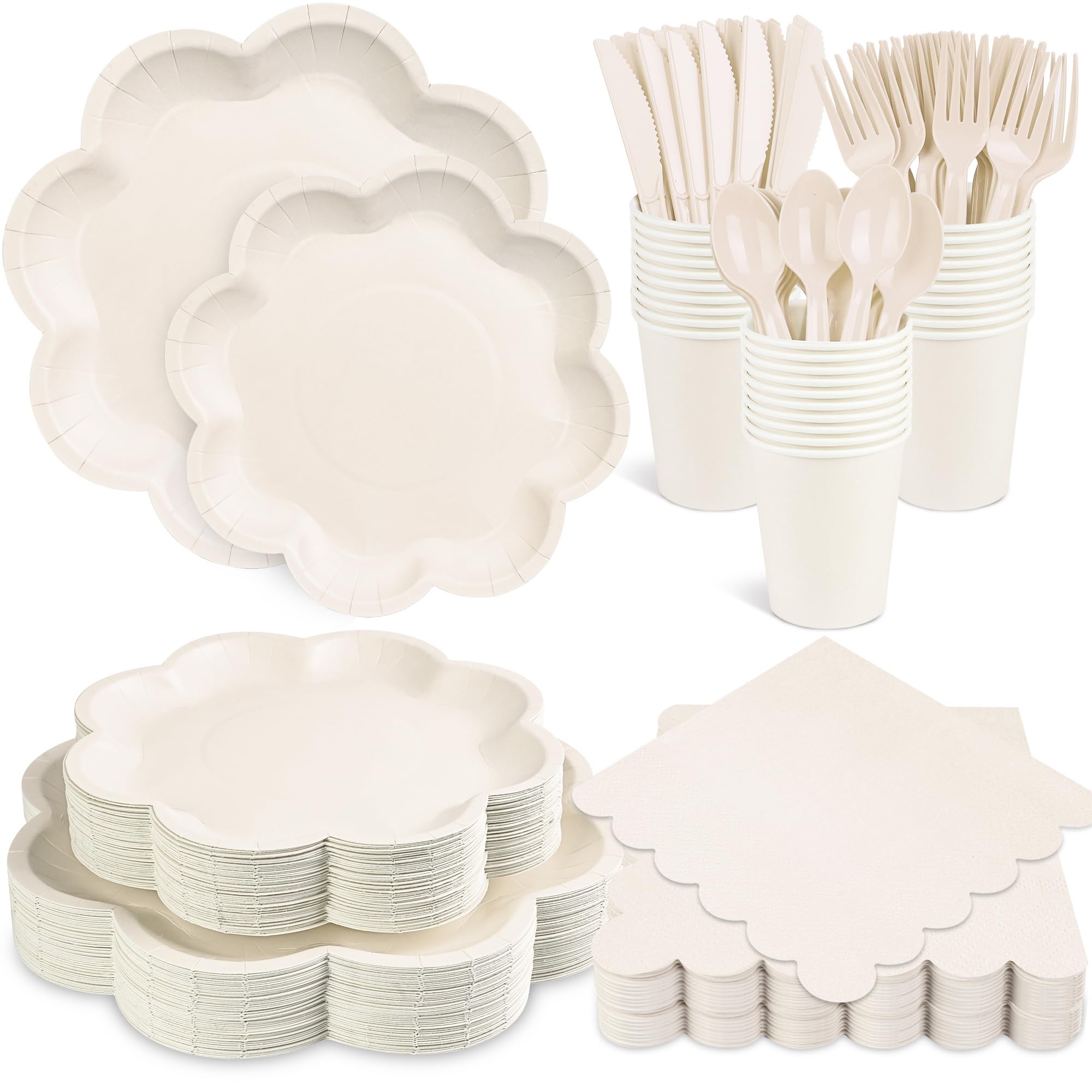 Houuqe ivory scalloped plates 10inch for elegant wedding and party dining