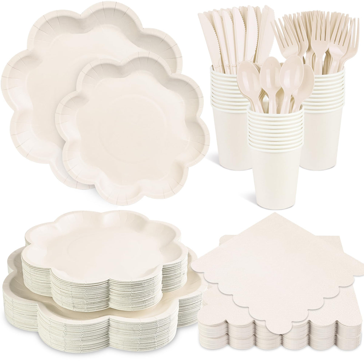Houuqe ivory scalloped plates 10inch for elegant wedding and party dining