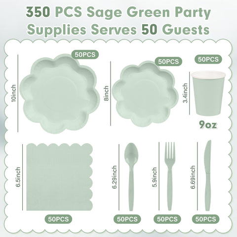 Houuqe sage green 8 inch dessert plate with scalloped rim, perfect for sweets.
