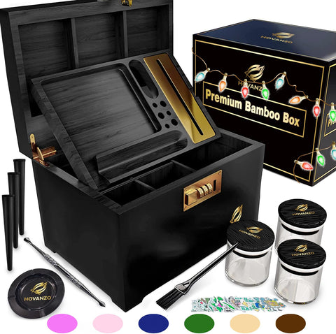 HOVANZO premium large bamboo storage box with lock keeps items secure and organized.