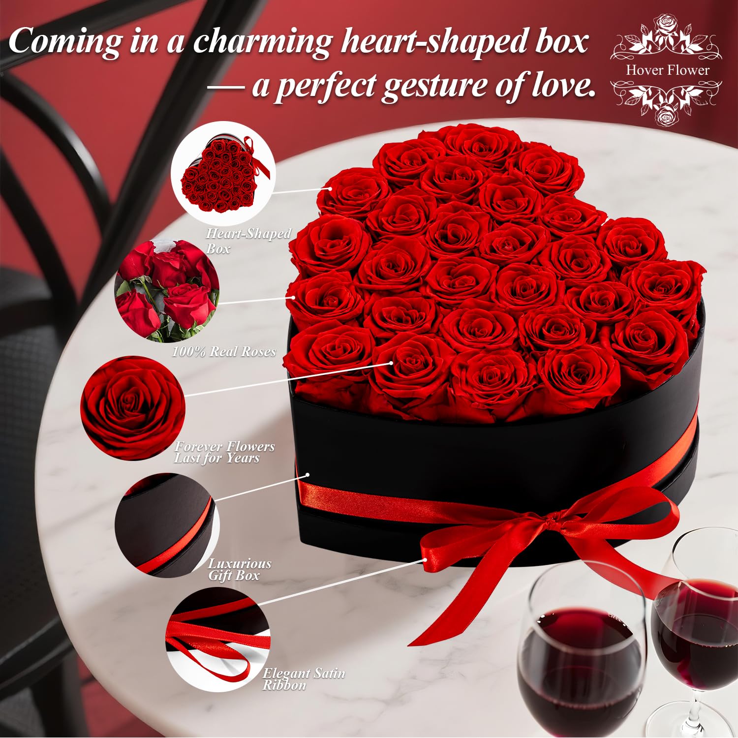 Hover Flower satin ribbon and greeting card enhance premium gift presentation