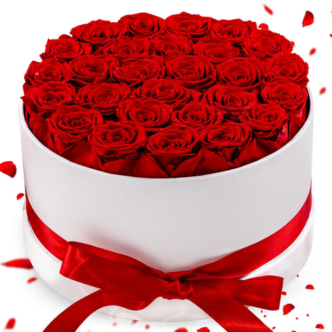 Hover Flower 27 Forever Roses in Box show preserved blooms for lasting elegance
