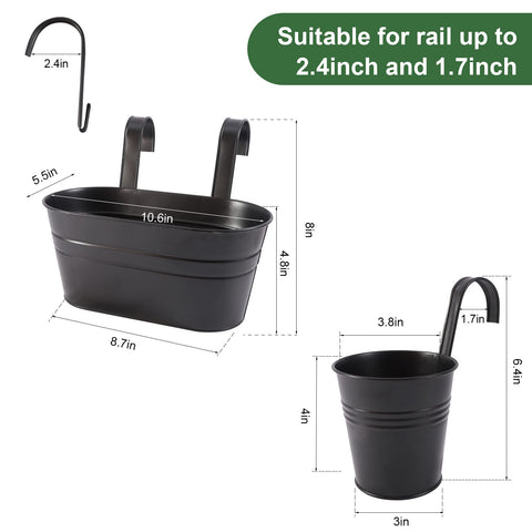 HowRU hanging bucket pots with hooks in black finish for versatile outdoor décor