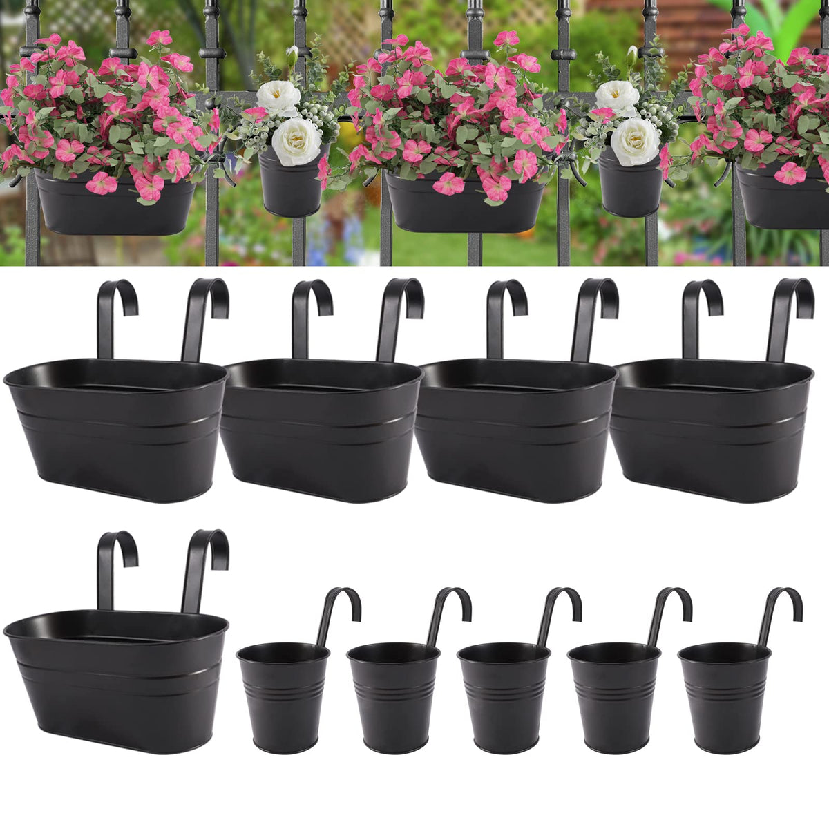HowRU metal iron flower pots on railing for space saving balcony gardening
