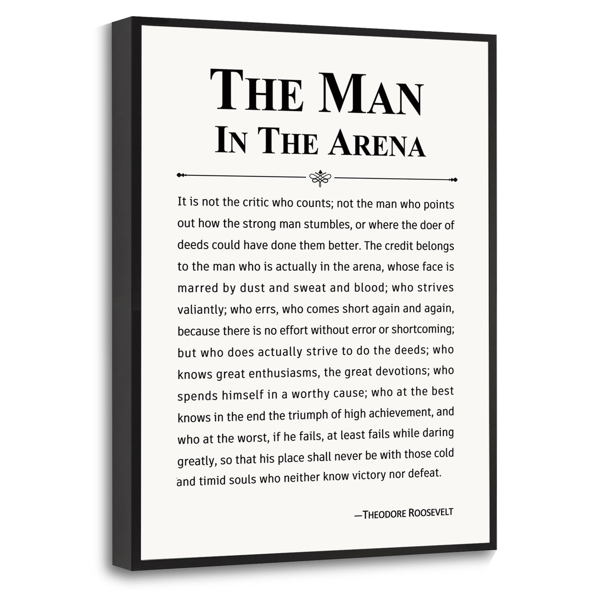 Howwii The Man in the Arena canvas print framed for an office motivation display.