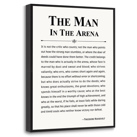 Howwii The Man in the Arena canvas print framed for an office motivation display.