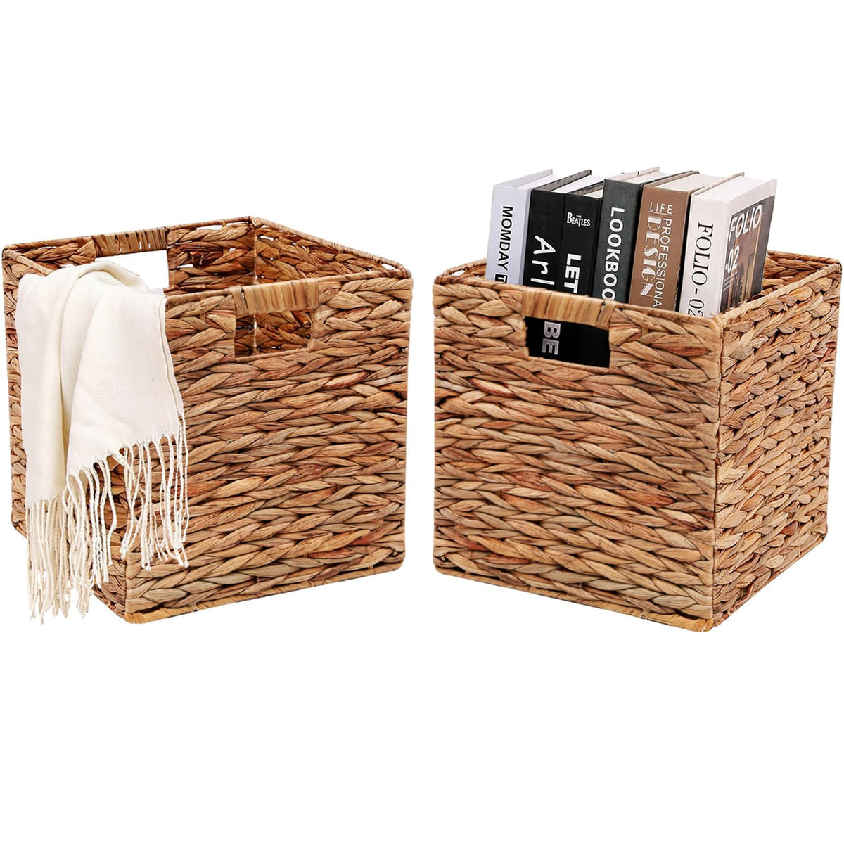 HOYCYA6 wicker storage cube front view for shelf organization