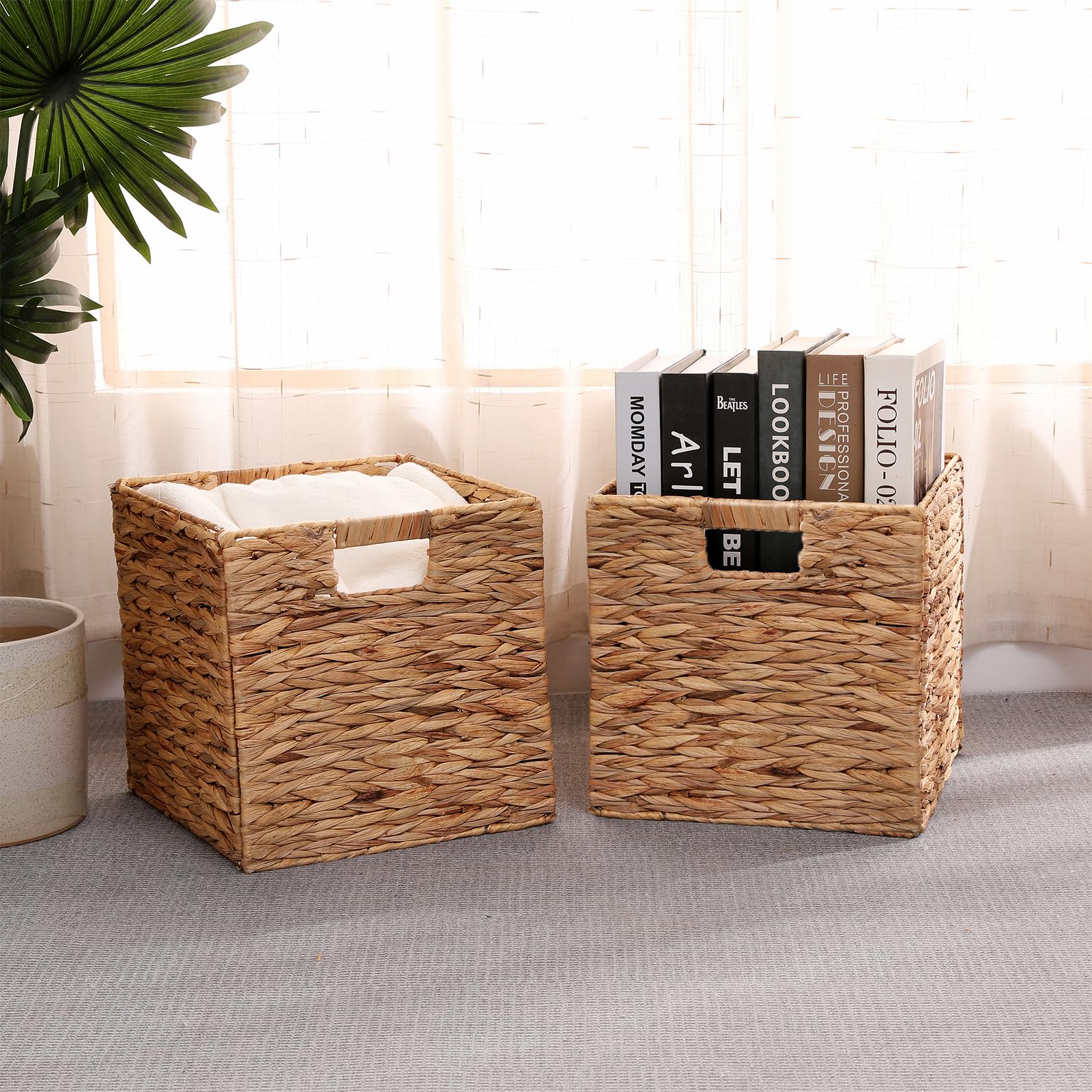 HOYCYA6 wicker storage cube side view demonstrates compact footprint for cabinets