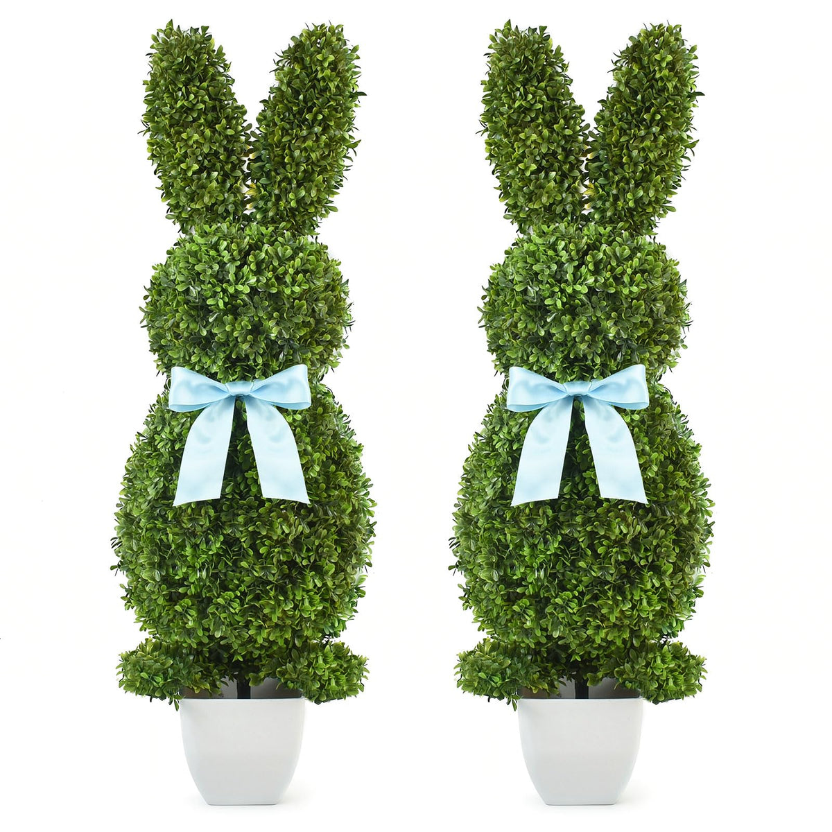 HOYECHI bunny topiary 3ft, left flank on porch adds seasonal curb appeal.