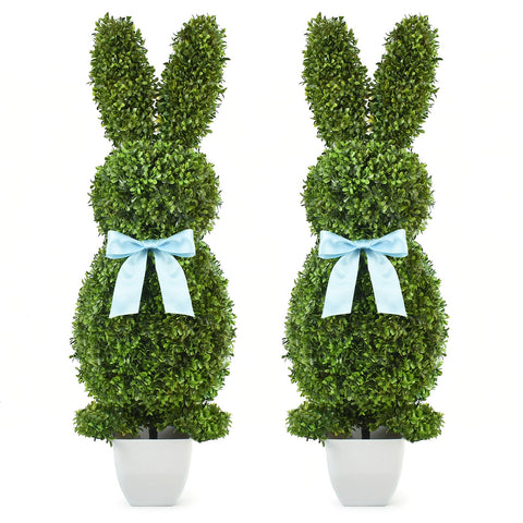 HOYECHI bunny topiary 3ft, left flank on porch adds seasonal curb appeal.